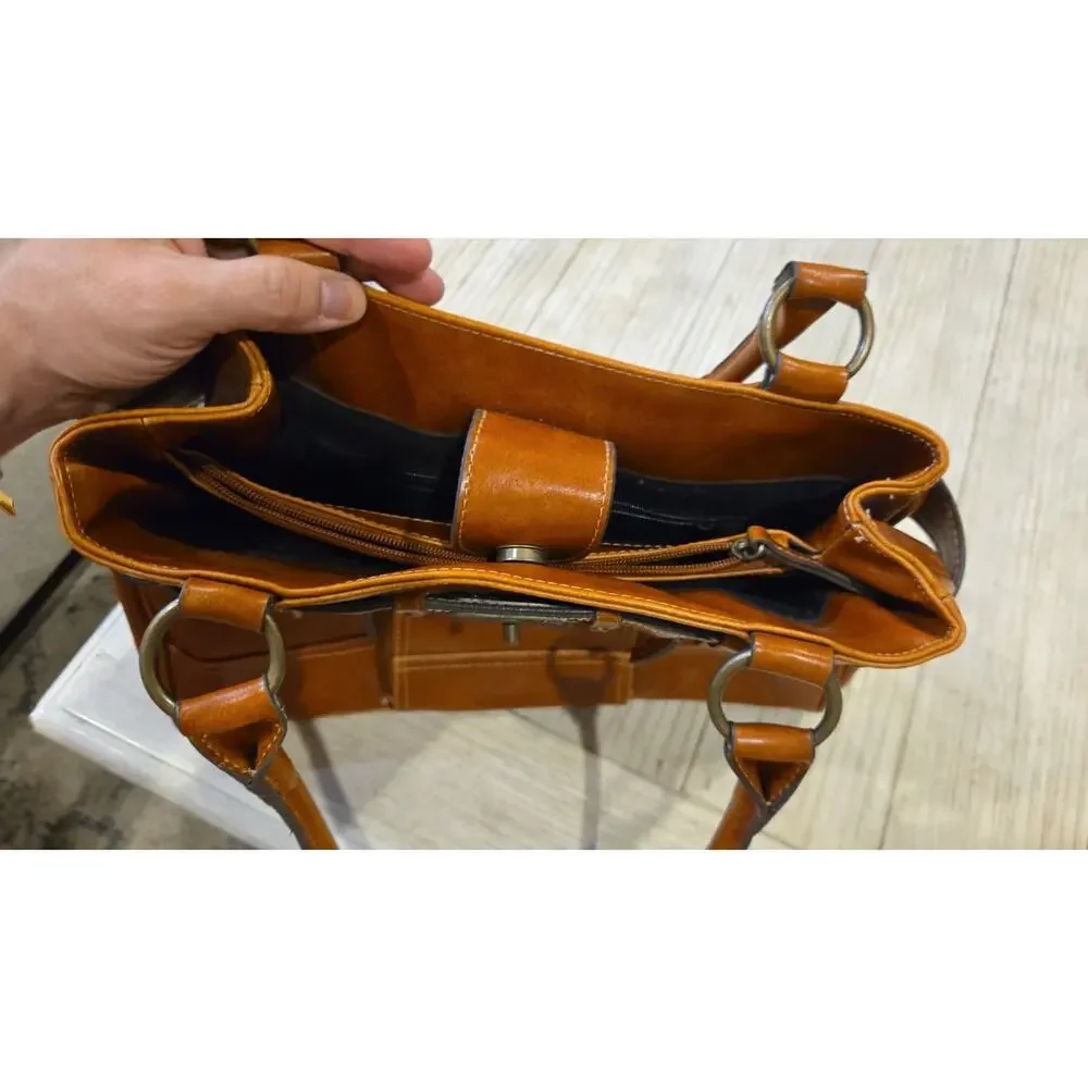 Giani Bernini Women's Saddle Brown Leather‎ Satchel Bag with Turn Lock Closure